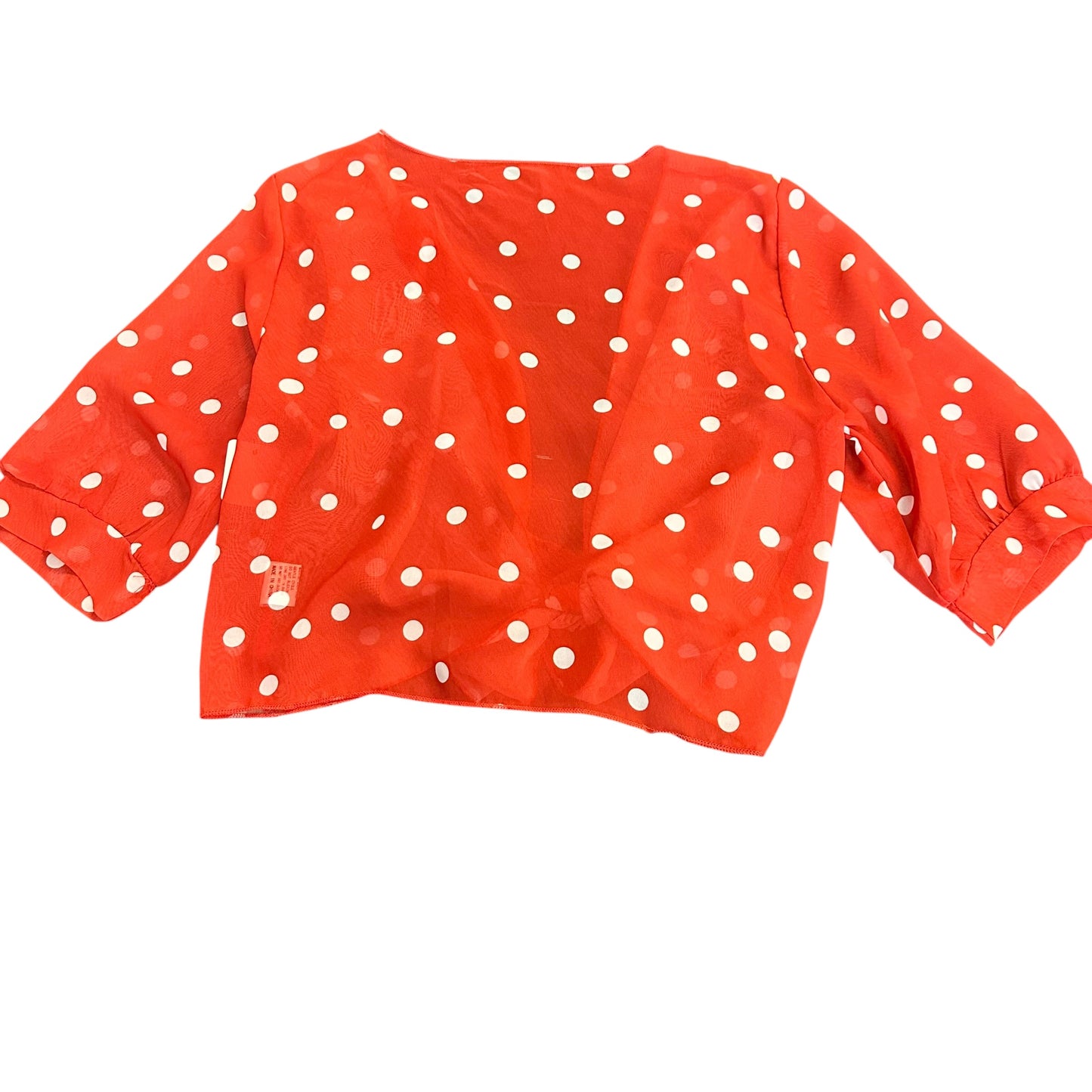 RED WHITE POLKA DOT TIE FRONT SEMI SHEER BLOUSE 248 MEDIUM