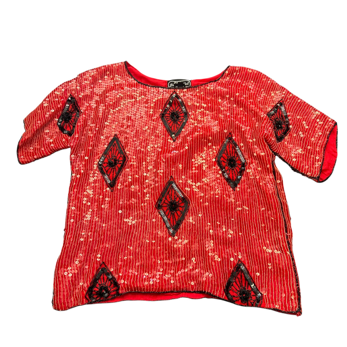 JOSEPH LE BON RED SILK BEADED SEQUINS BLOUSE VINTAGE 100 MEDIUM