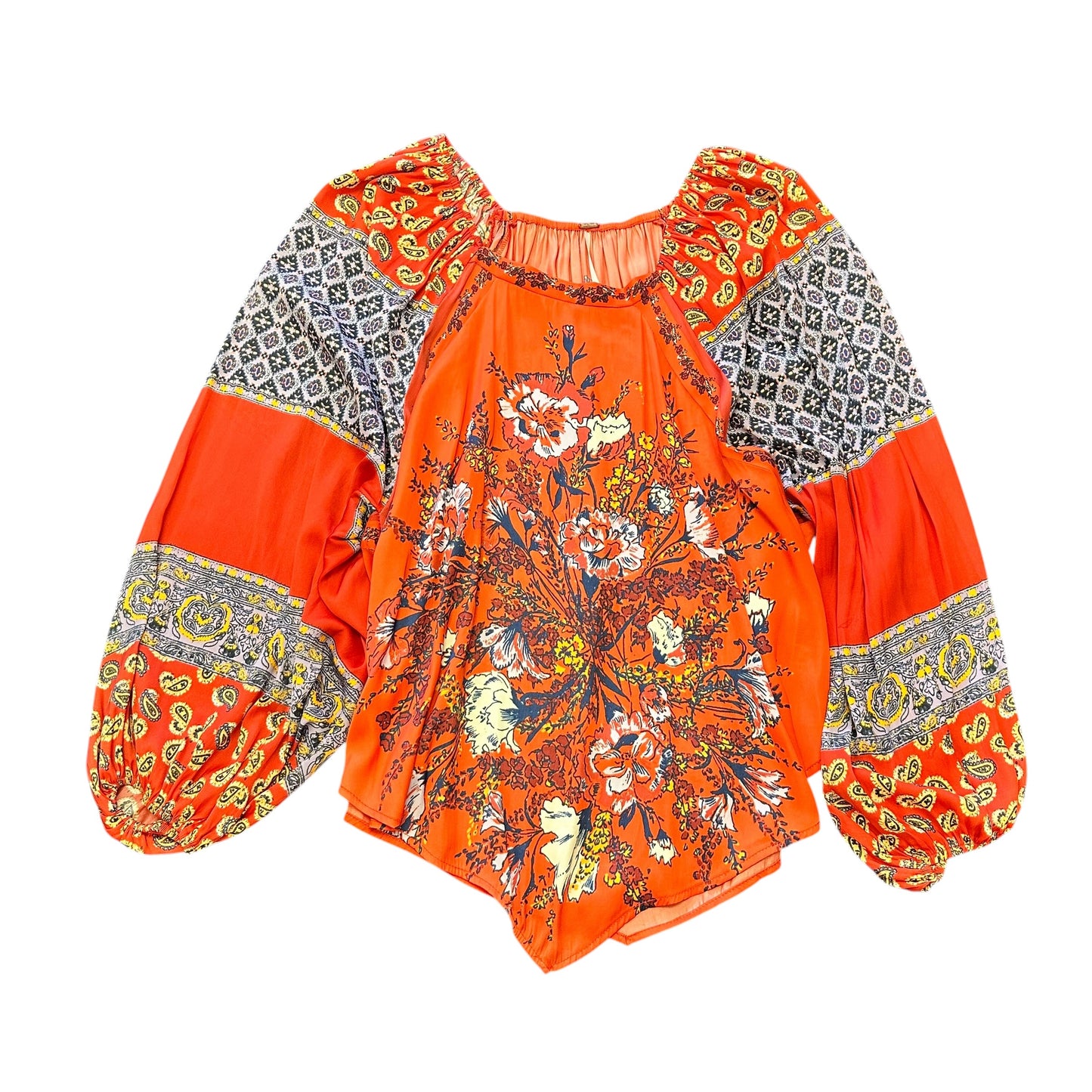 FREE PEOPLE ORANGE NAVY BOHO BLOUSE 84 XS