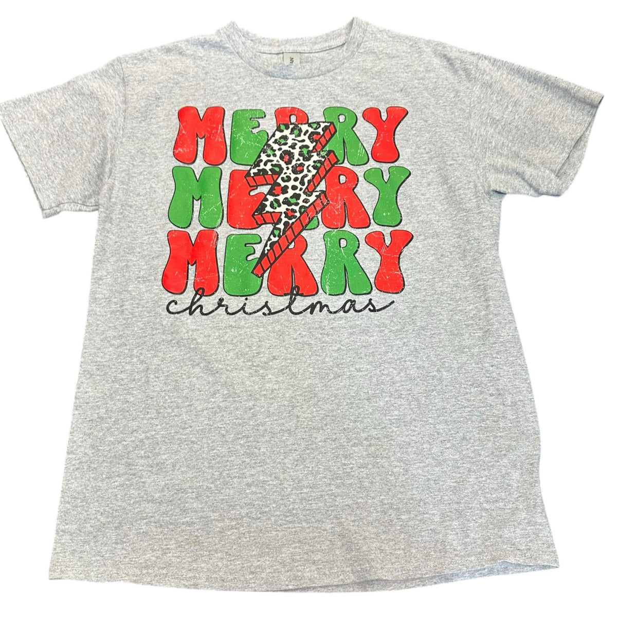 GRAY MERRY MERRY CHRISTMAS TSHIRT 289 MEDIUM
