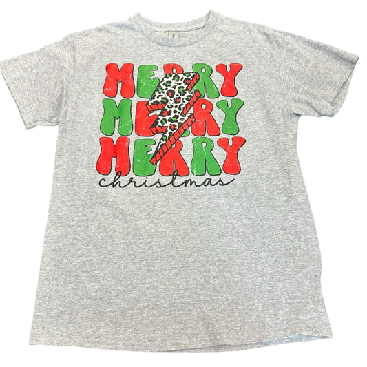 GRAY MERRY MERRY CHRISTMAS TSHIRT 289 MEDIUM