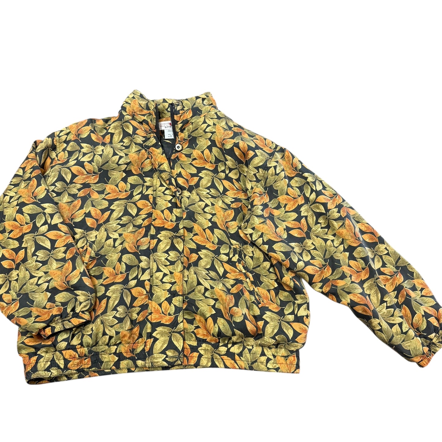 STUNT SPORTS VINTAGE 100% SILK GOLD LEAVES BOMBER JACKET 100 LARGE