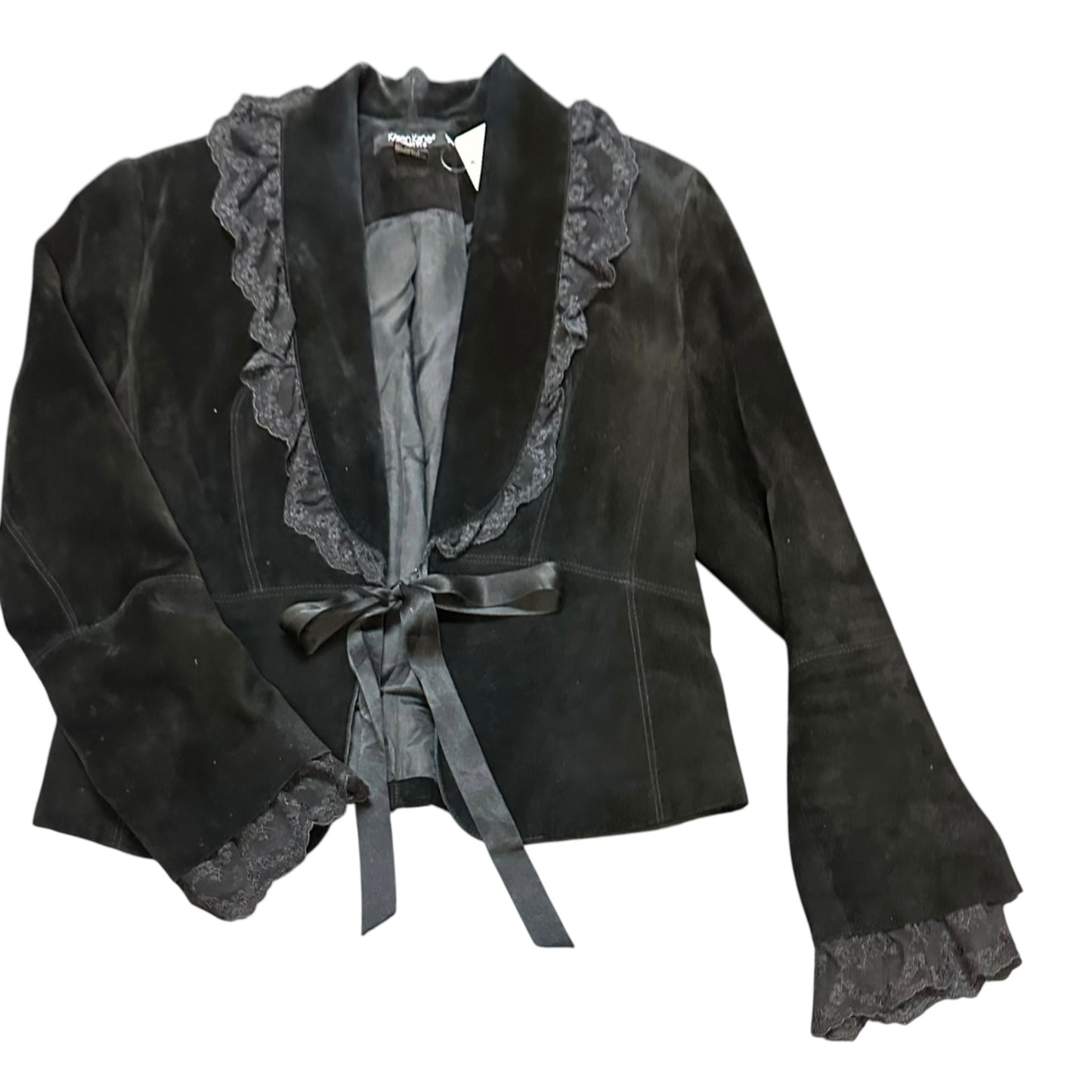 KAREN KANE BLACK SUEDE LEATHER BLAZER LACE 255 MEDIUM