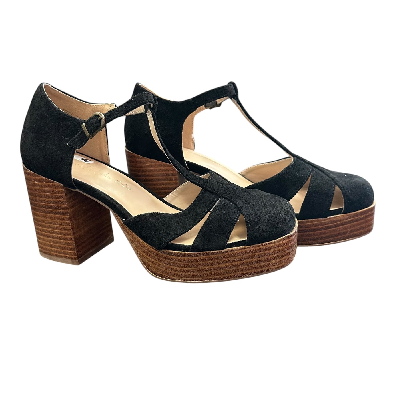 HOUSE OF HARLOW BLACK PLATFORM WOODEN HEELS 84 SZ 7.5