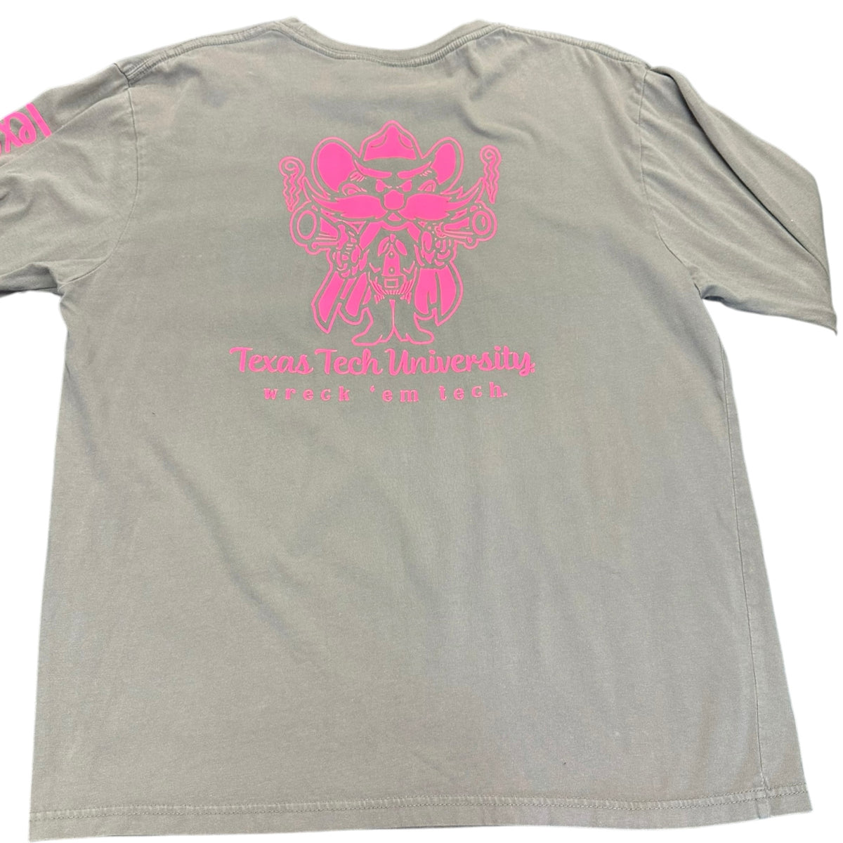 THREE SQUARE GRAY NEON PINK TEXAS TECH LONG SLEEVE TSHIRT 289 LARGE