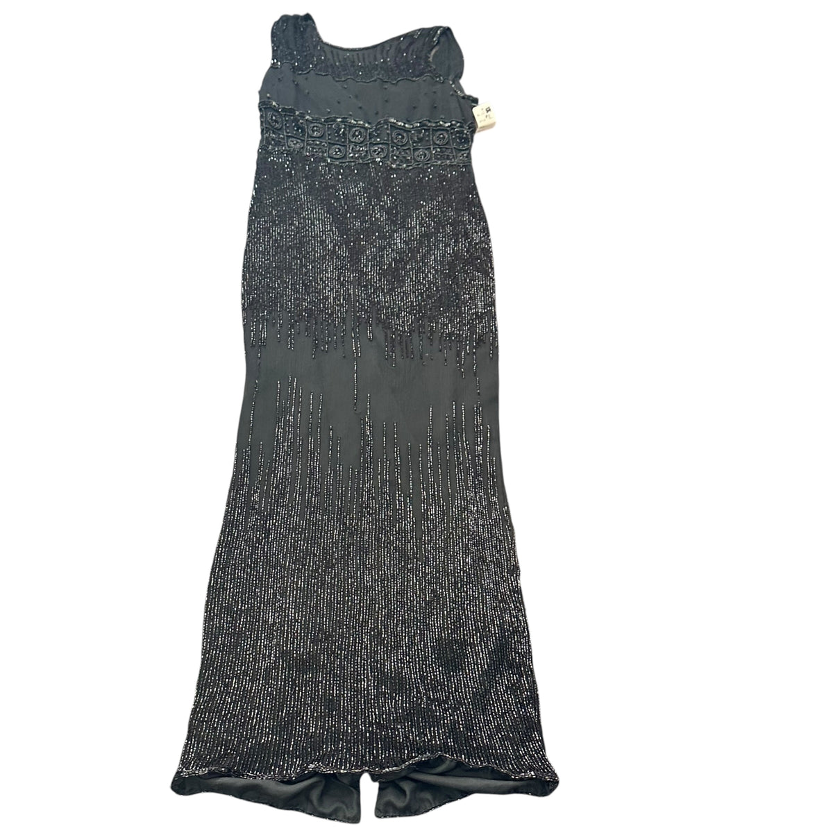 BLACK SILK BEADED ART DECO MAXI DRESS 111 XS/2