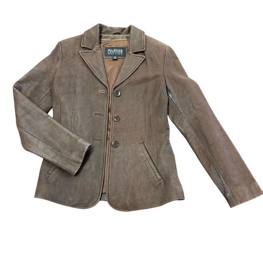 WILSONS LEATHER PELLE STUDIO THREE BUTTON BLAZER BROWN LEATHER 100 XS