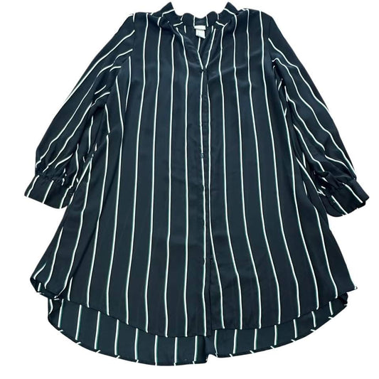 H&M NAVY WHITE GREEN STRIPED SHIRT DRESS 162 Sz 12