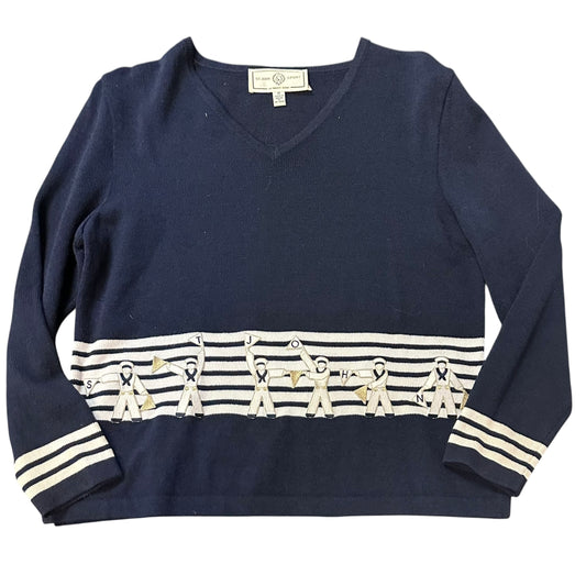 ST JOHN SPORT NAVY WHITE NAUTICAL SWEATER 100 MEDIUM