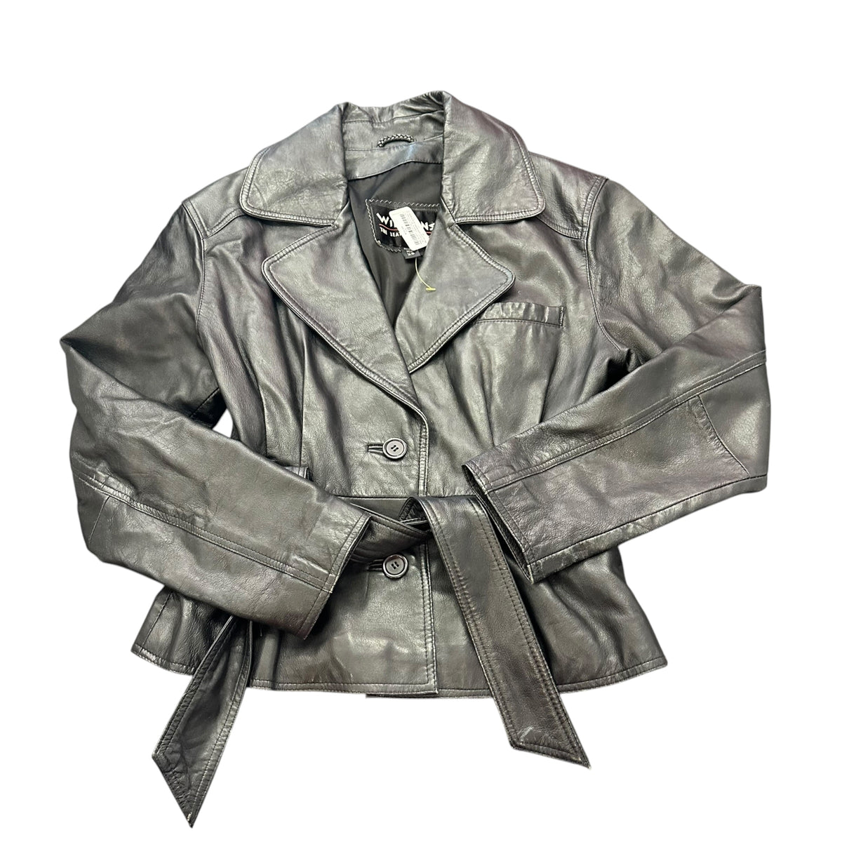 WILSONS VINTAGE BLACK LEATHER JACKET BELTED 100 XS