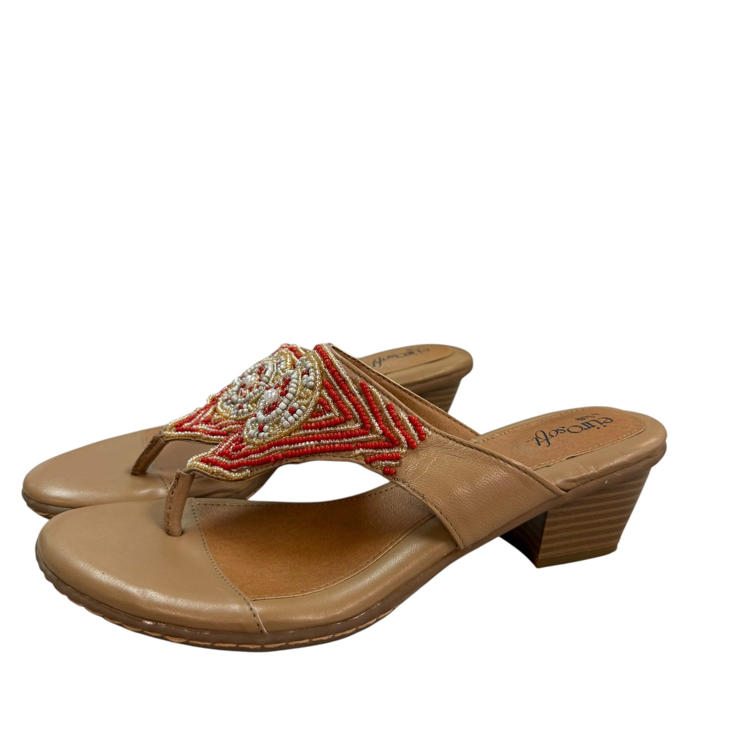 EUROSOFT BY SOFT TAN ORANGE BEADED WEDGE SANDALS 100 SZ 9.5