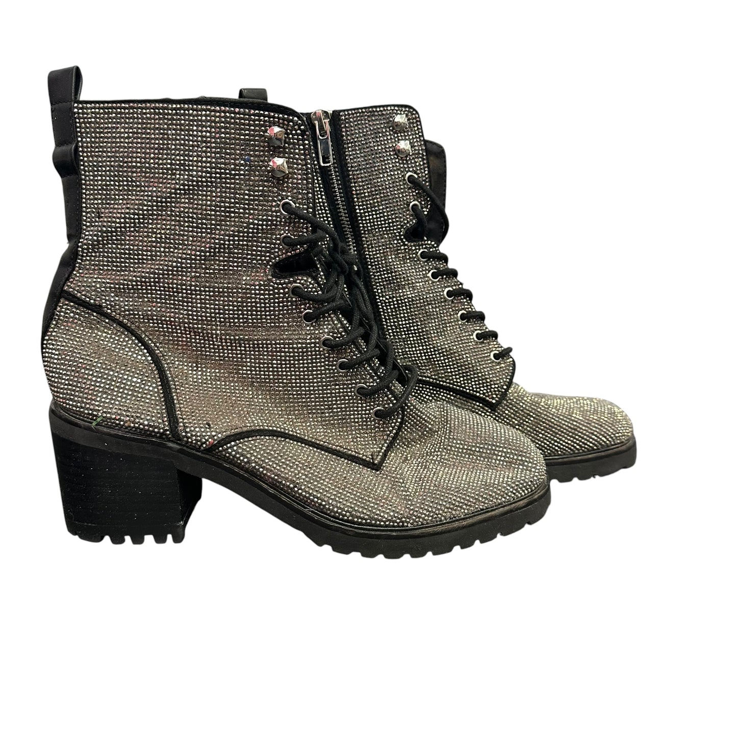 STEVE MADDEN BLACK RHINESTONE LACE UP BOOTS 56 SZ 10