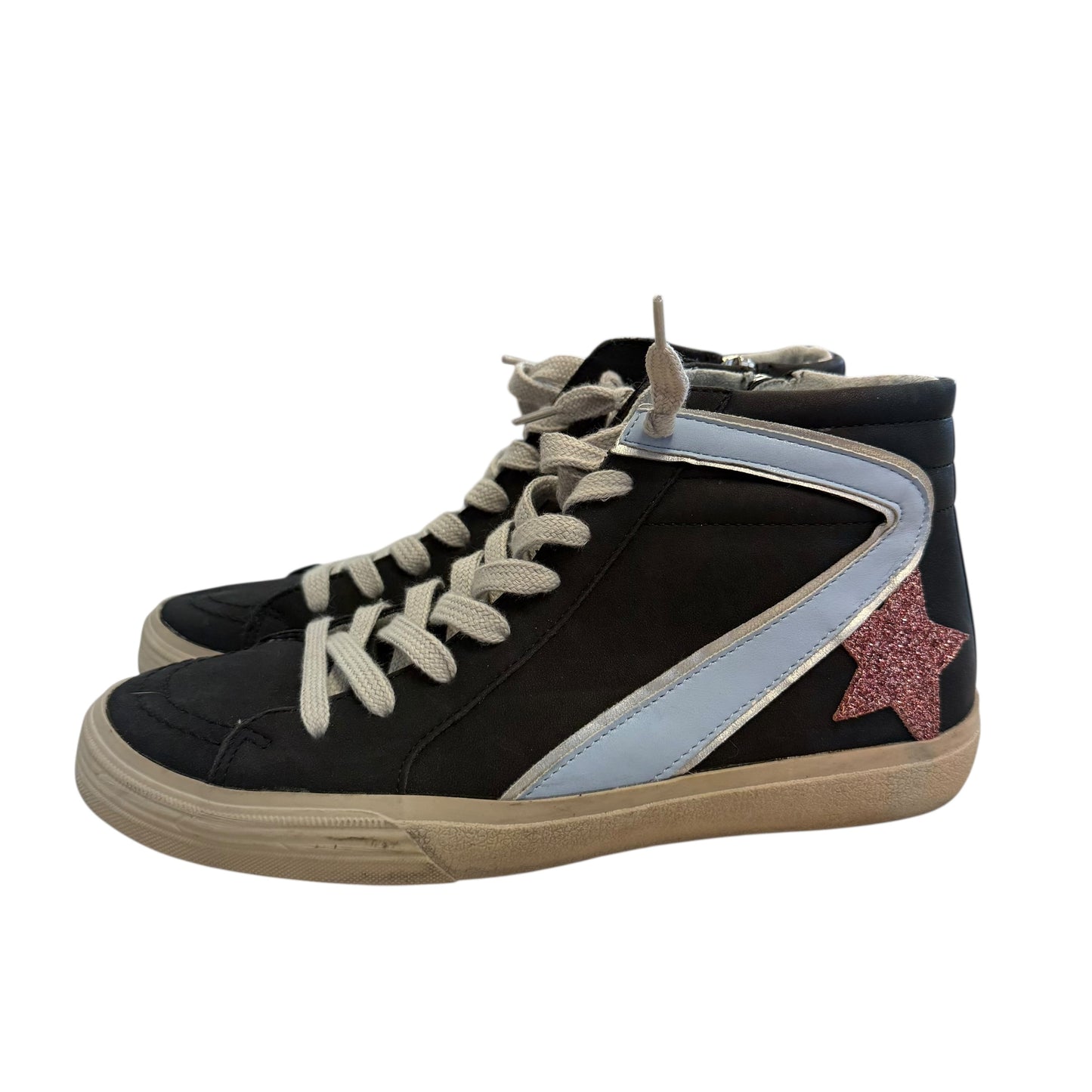 SHU SHOP ROXANNE BLACK HIGH TOP SNEAKERS PINK GLITTER STAR 112 SZ 9