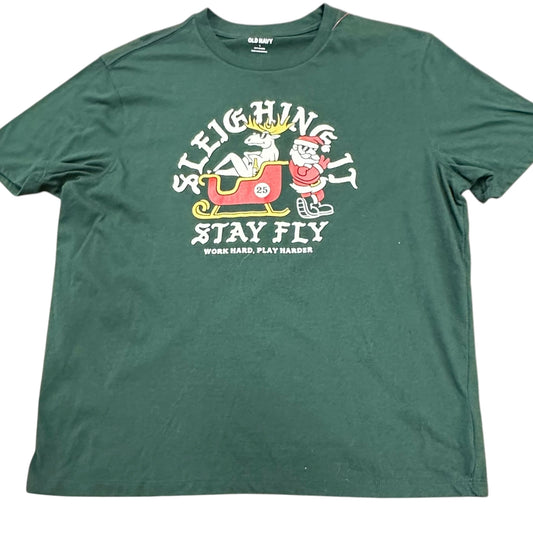 CHRISTMAS TSHIRT GREEN SLEIGHING IT 100 LARGE