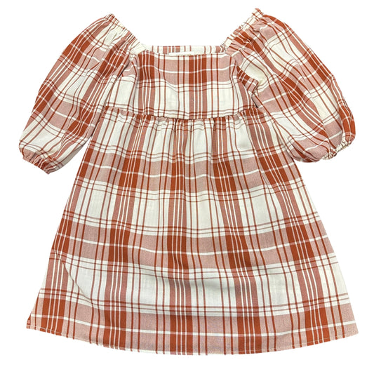 MONTEAU BEIGE BURNT ORANGE PLAID DRESS SMALL