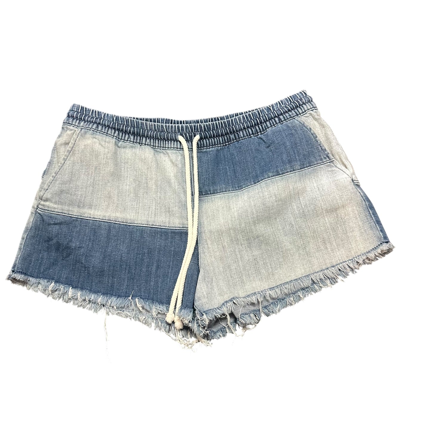 AERIE PATCHWORK BLUE DENIM SHORTS DRAWSTRINGS 100 MEDIUM