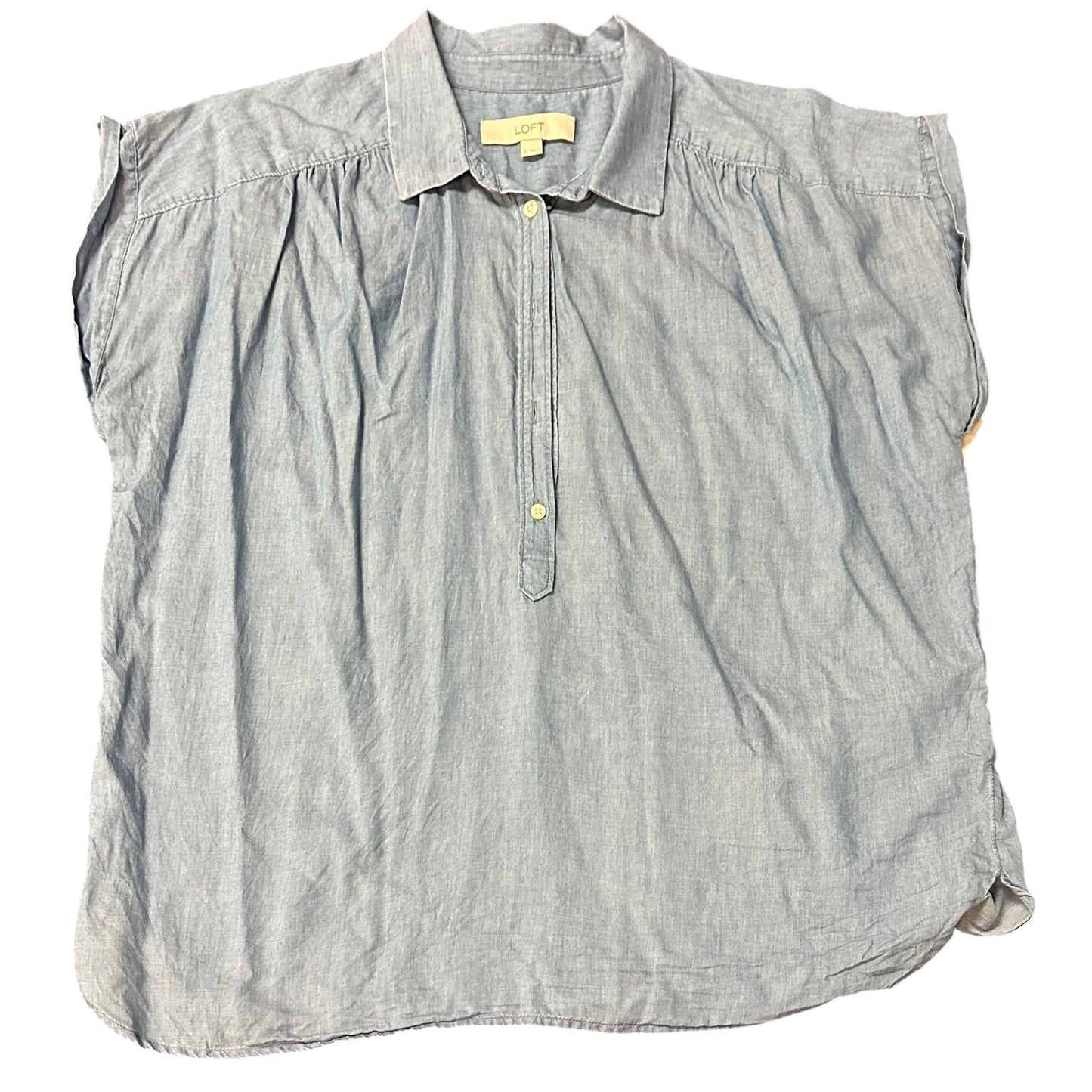 LOFT CHAMBRAY BLUE POPOVER BLOUSE 171 LARGE