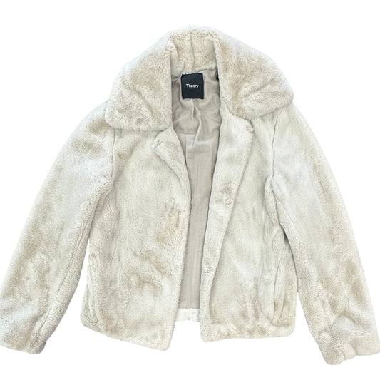 THEORY BEIGE FAUX FUR JACKET 100 MEDIUM