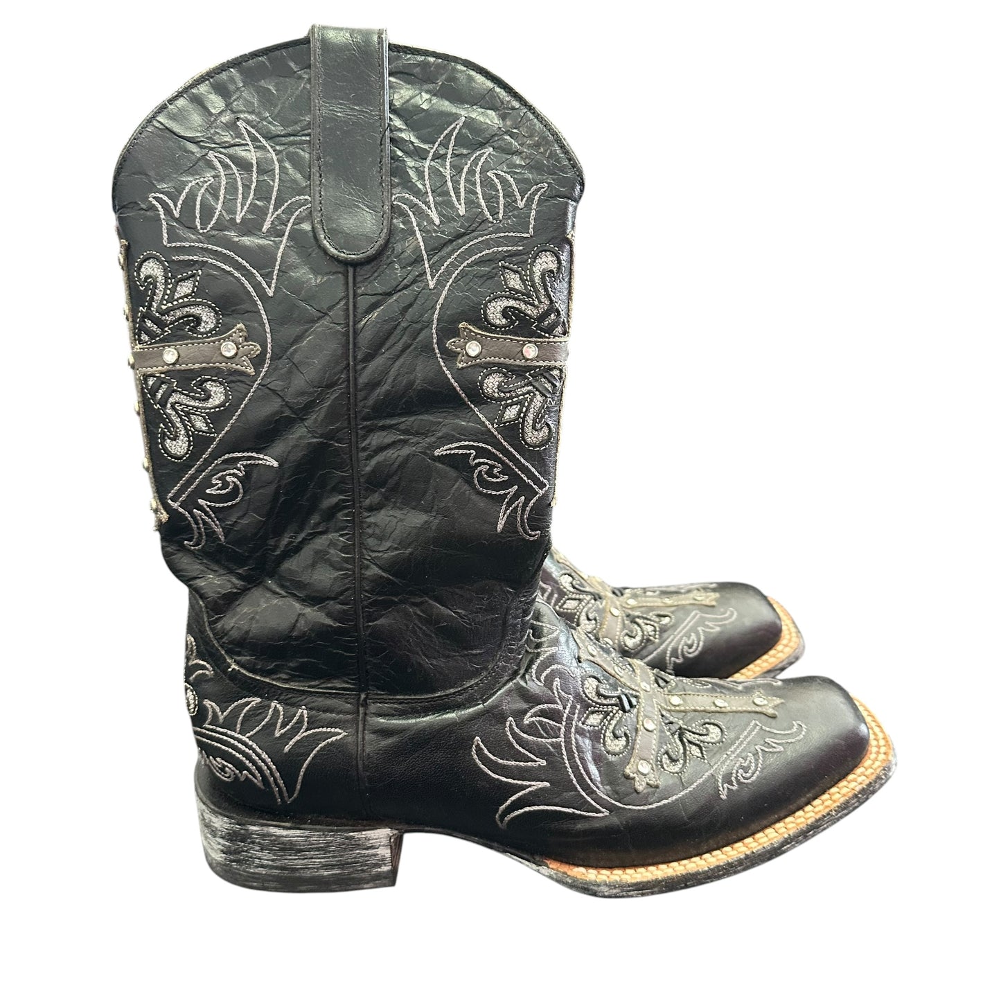 CORRAL WESTERN BLACK LEATHER BOOTS CROSS STUDDED 263 SZ 8.5