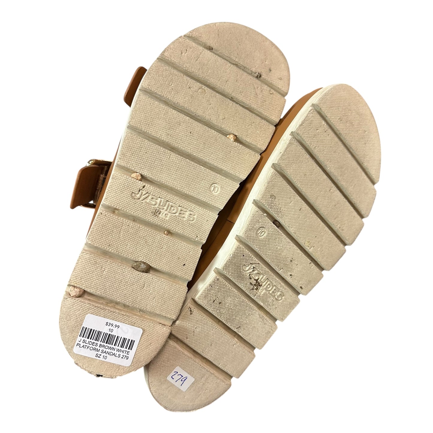 J SLIDES BROWN WHITE PLATFORM SANDALS 279 SZ 10