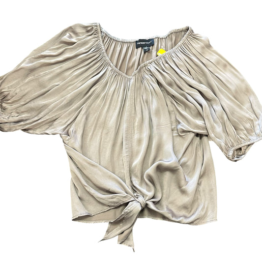 FIFTEEN TWENTY GRAY SATIN BLOUSE PUFF SLEEVES TIES NWT 249 MEDIUM
