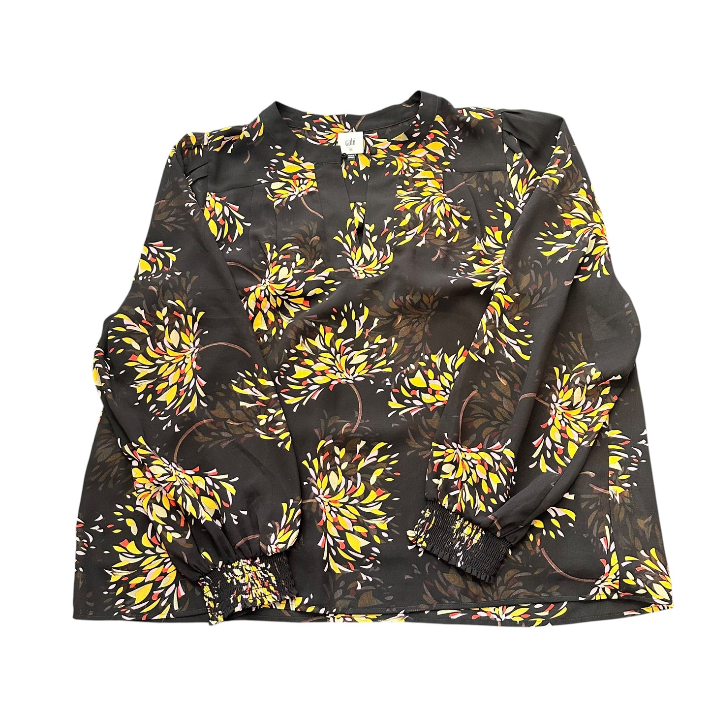 CABI BLACK SEMI SHEER FLORAL BLOUSE 262 XL