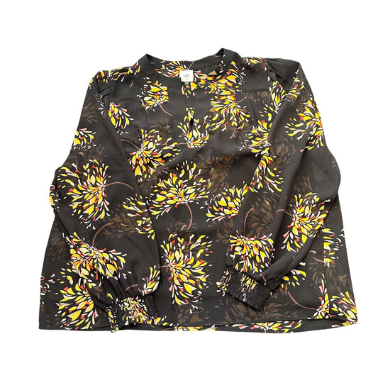 CABI BLACK SEMI SHEER FLORAL BLOUSE 262 XL