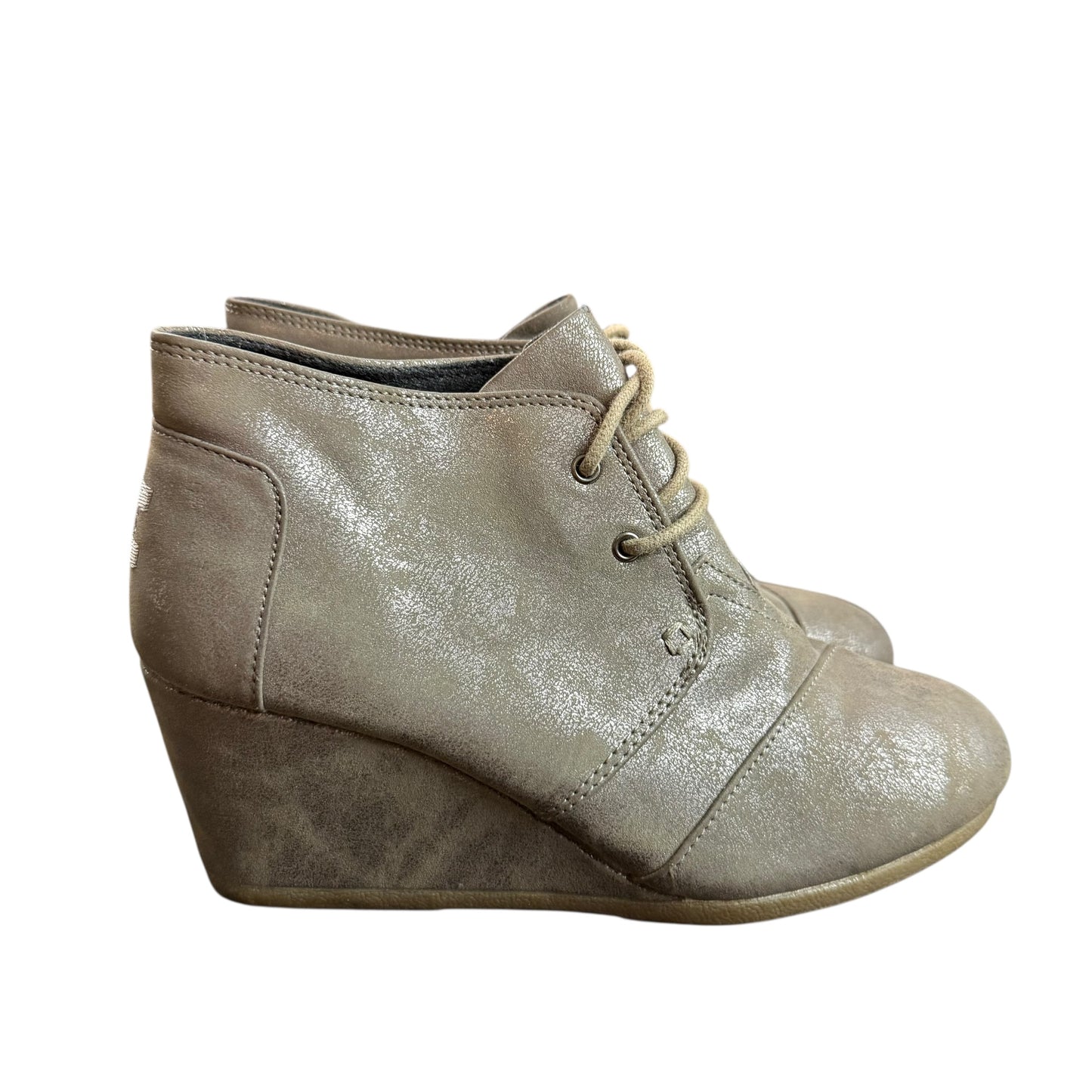 TOMS DESERT WEDGES GUNMETAL METALLIC 227 SZ 8