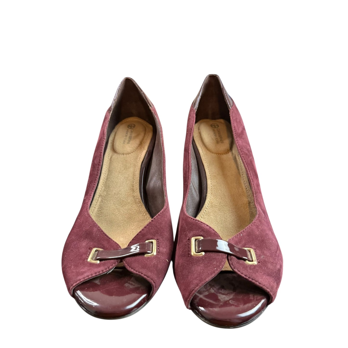 GIANNI BINI BURGUNY SUEDE PEEP TOE HEELS 220 9M