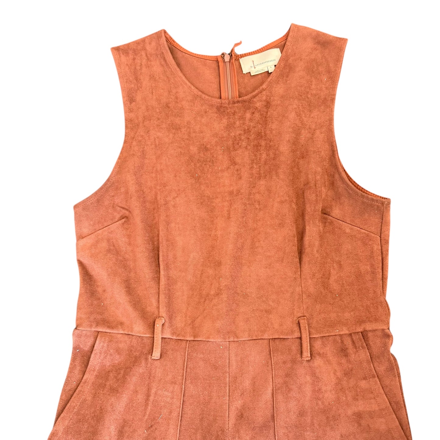ANTHROPOLOGIE FAUX SUEDE BROWN JUMPSUIT 100 LARGE