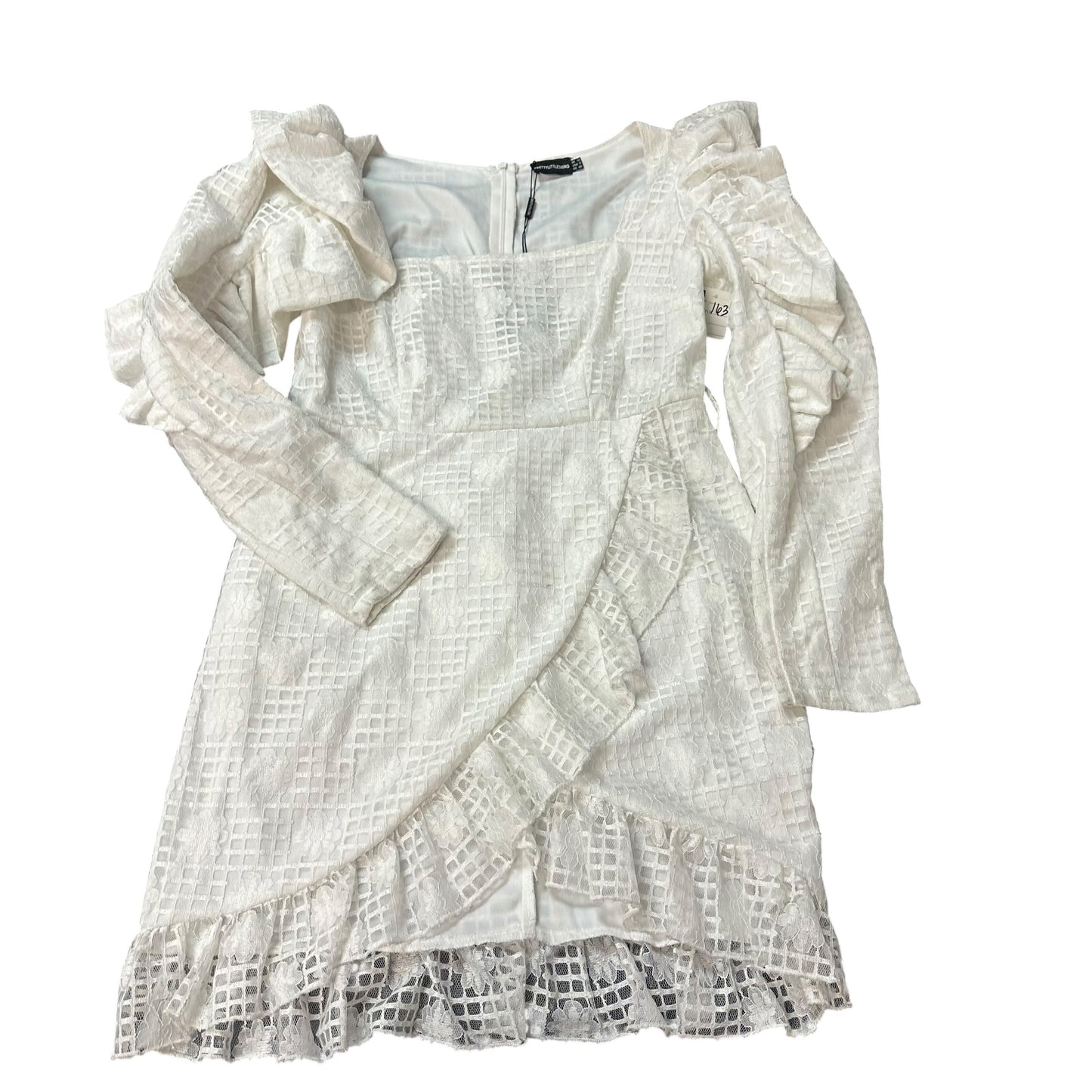 PRETTYLITTLETHINGS WHITE RUFFLE DRESS NWT 163 SZ 8