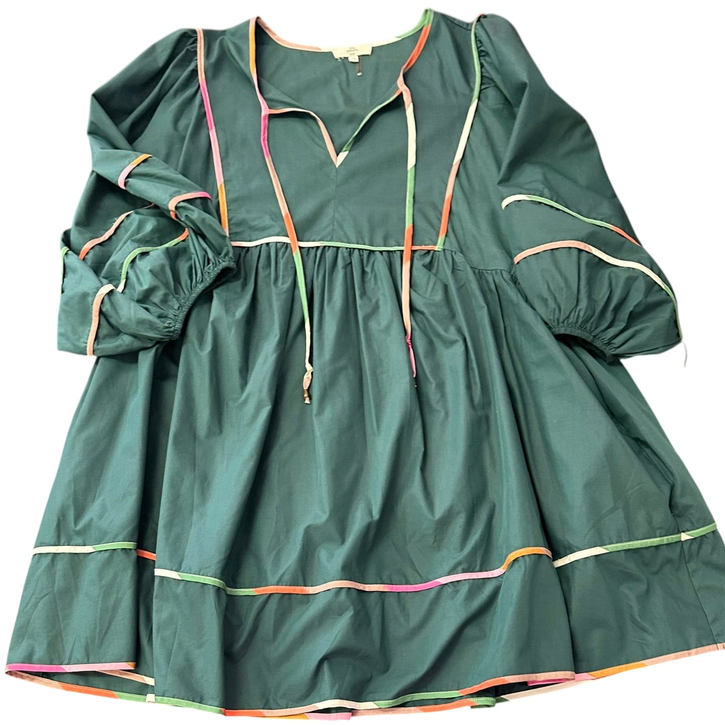 ENTRO DARK GREEN TIERED DRESS PUFF SLEEVE 53 1X