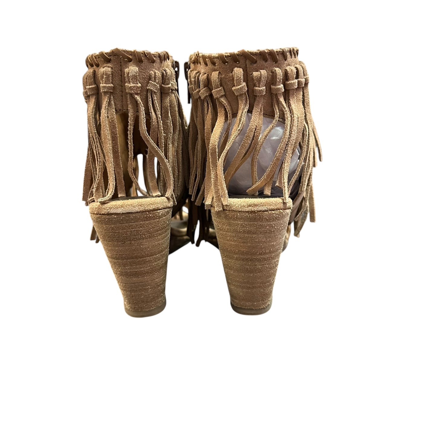 NAUGHTY MONKEY TAN TRUE FRINGE WEDGES 246 SZ 8