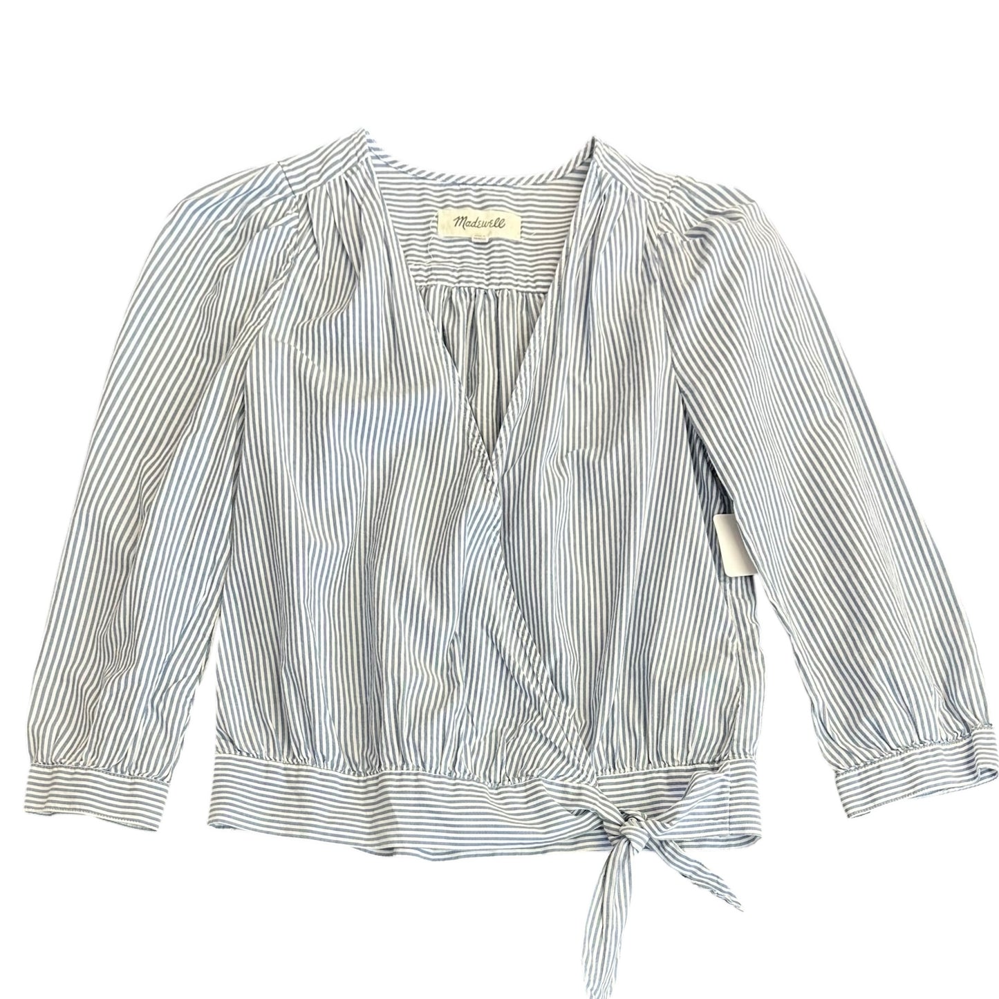 MADEWELL BLUE WHITE STRIPED BLOUSE TIE WAIST 121 XS