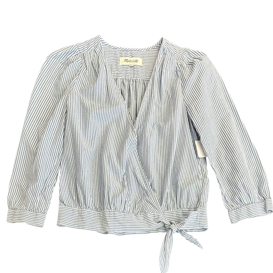 MADEWELL BLUE WHITE STRIPED BLOUSE TIE WAIST 121 XS