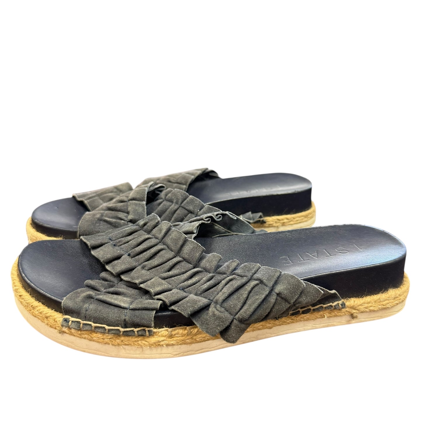 1.STATE SALYN RUFFLE SUEDE ESPADRILLE SLIDE SANDALS NAVY SZ 8.5