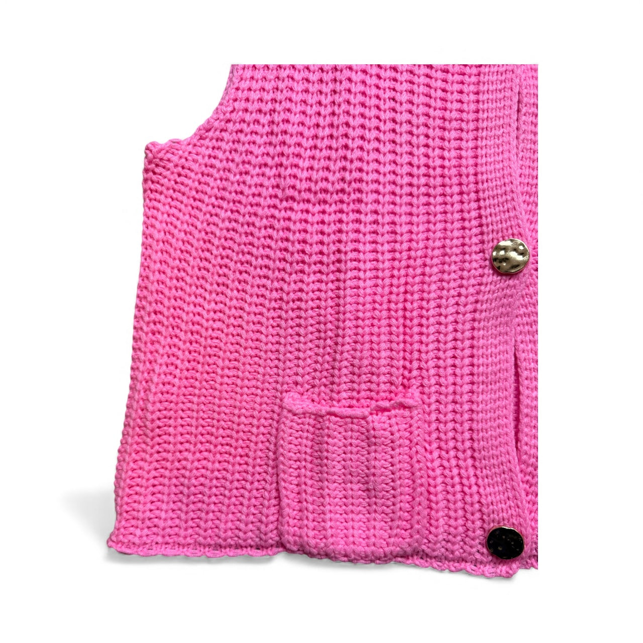 PINK CHUNKY KNIT SWEATER VEST W GOLD BUTTONS 100 XL NWOT
