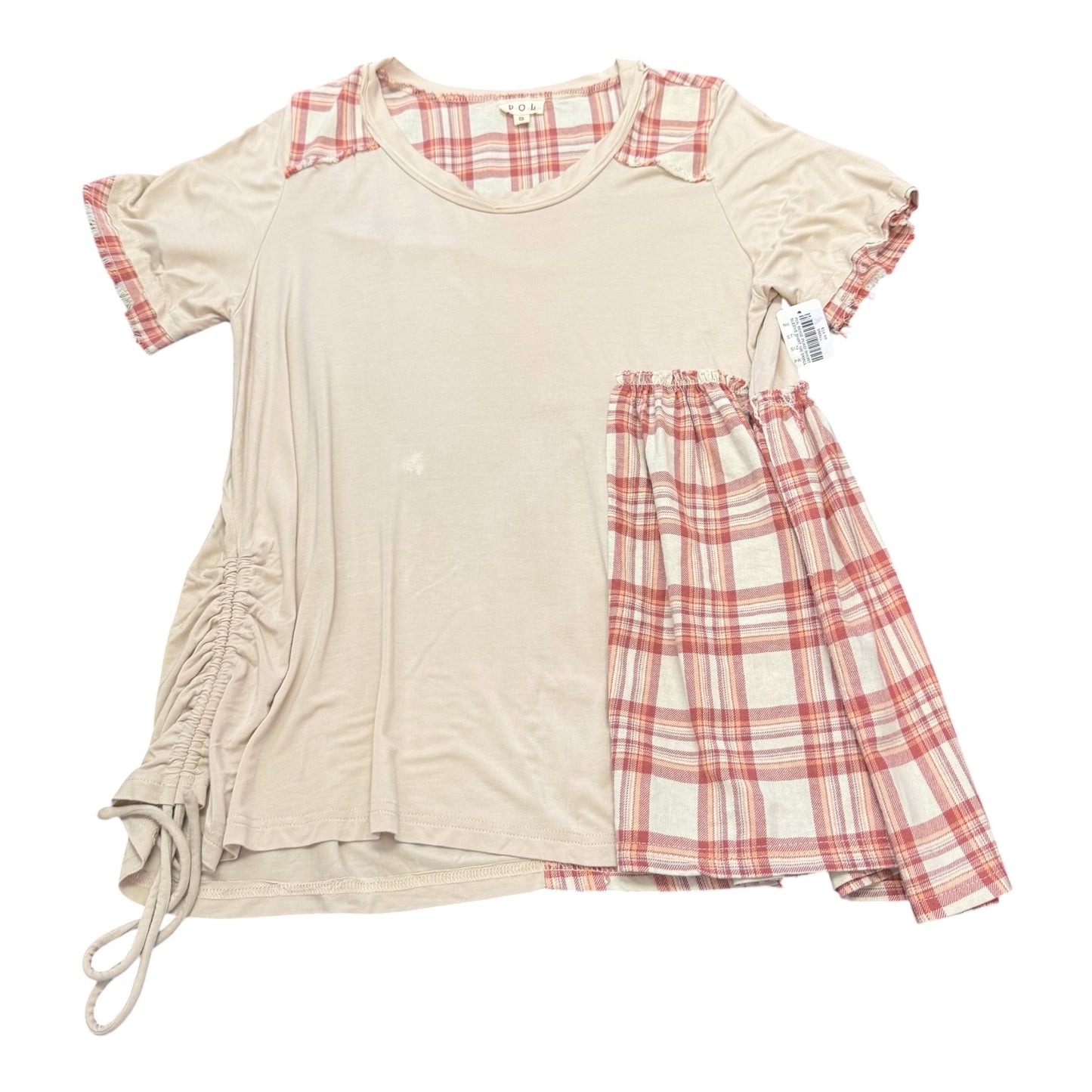 POL BEIGE PLAID SHORT SLEEVE SHIRT 100 SMALL *SPOT