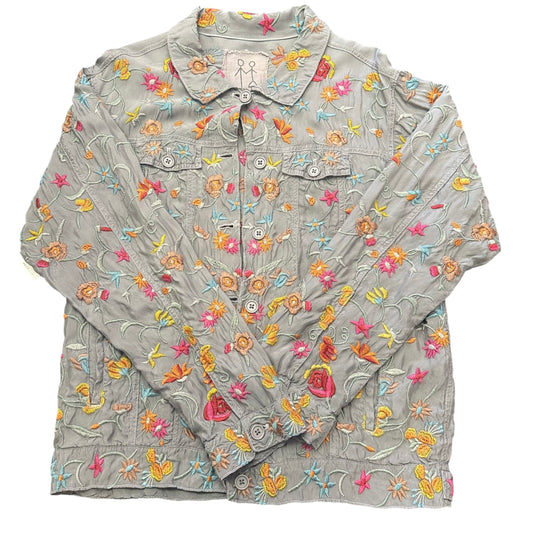 JOHNNY WAS GRAY EMBROIDERED BUTTON UP JACKET 100 SMALL