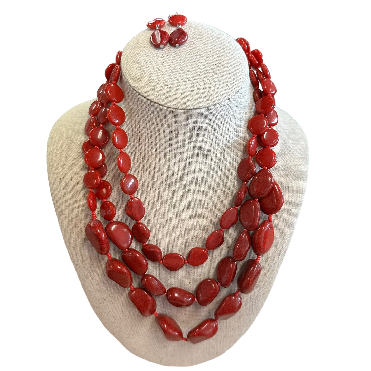 RED STONE NECKLACE EARRING SET - 74