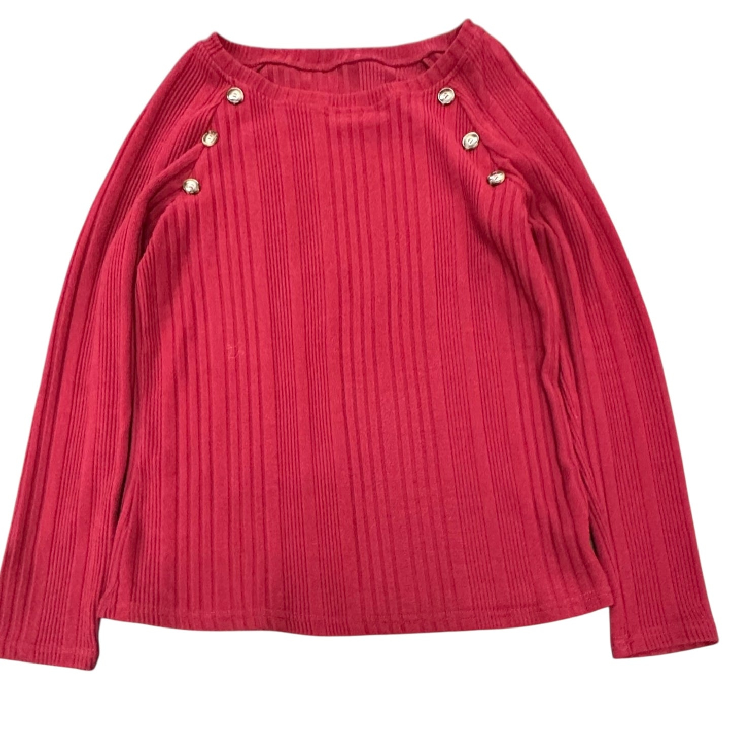 RED RIBBED SWEATER W GOLD BUTTONS 225 SMALL