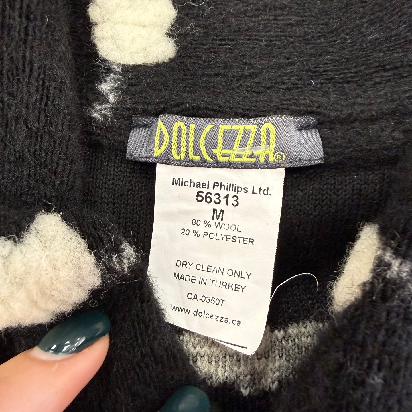 DOLCEZZA BLACK WHITE WOOL BLEND CARDIGAN JACKET 100 MEDIUM