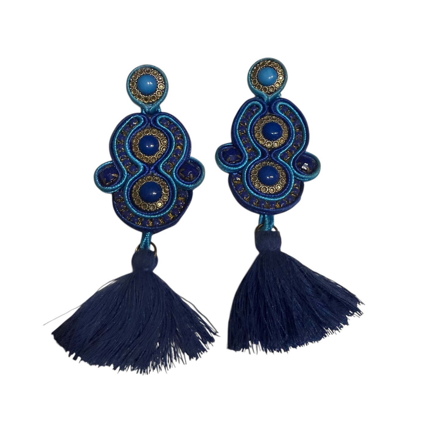 BLUE STATEMENT EARRINGS W TASSEL 100 OS