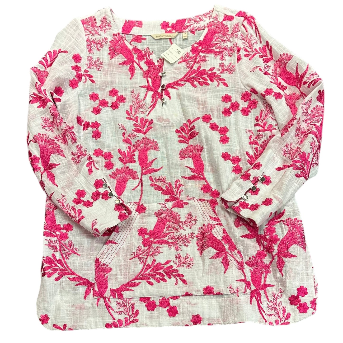 SOFT SURROUNDING WHITE PINK EMBROIDERED TUNIC 100 MEDIUM