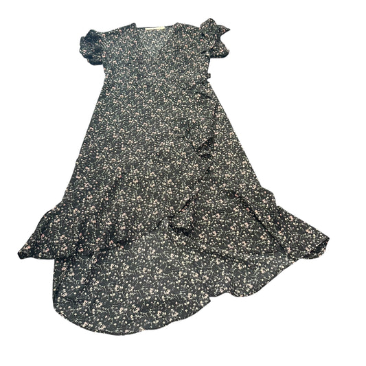 CHELSEA & VIOLET BLACK FLORAL MIDI WRAP DRESS W RUFFLES 213 SMALL