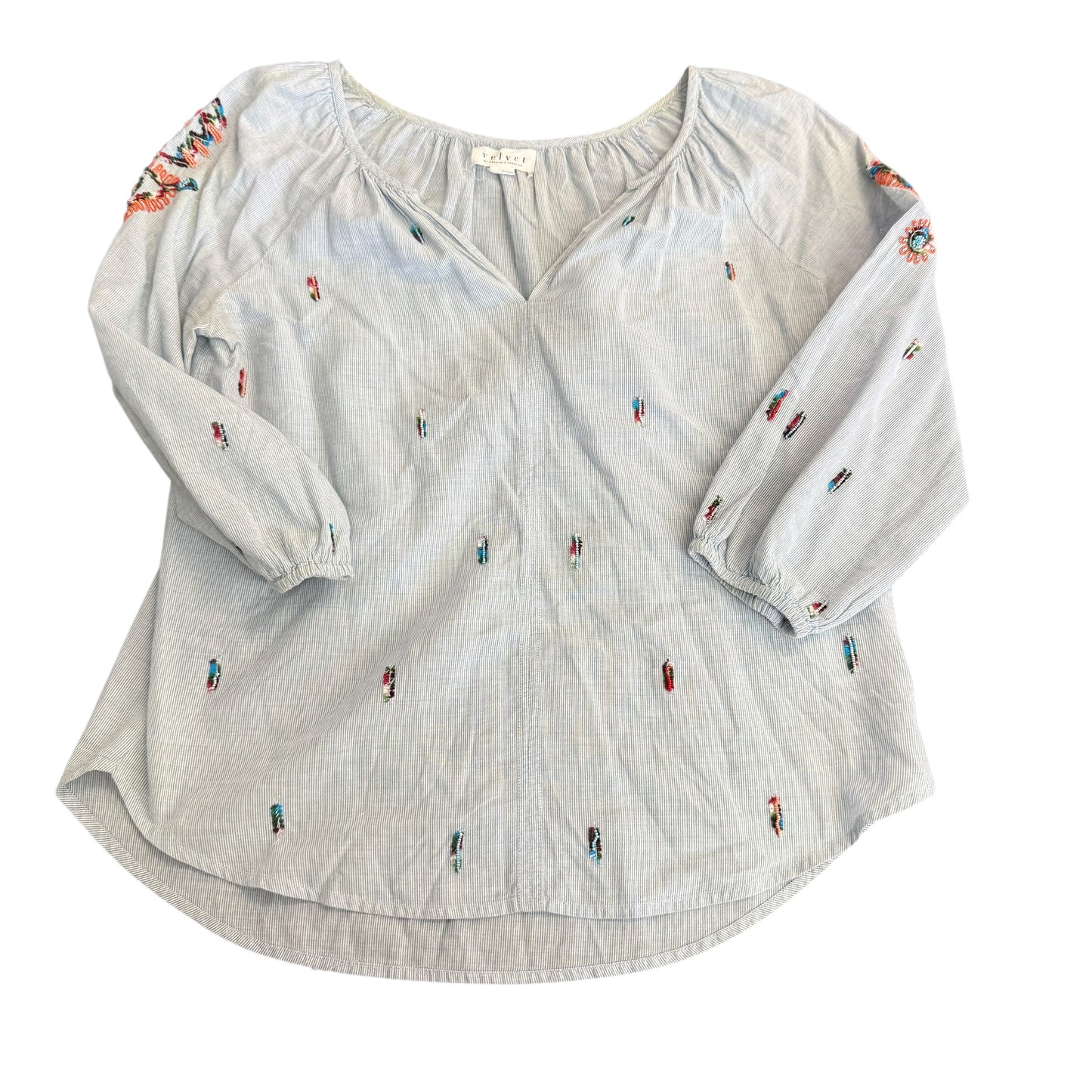 VELVET GRAHAM SPENCER STRIPED BLOUSE EMBROIDERED BEADED 100 SMALL