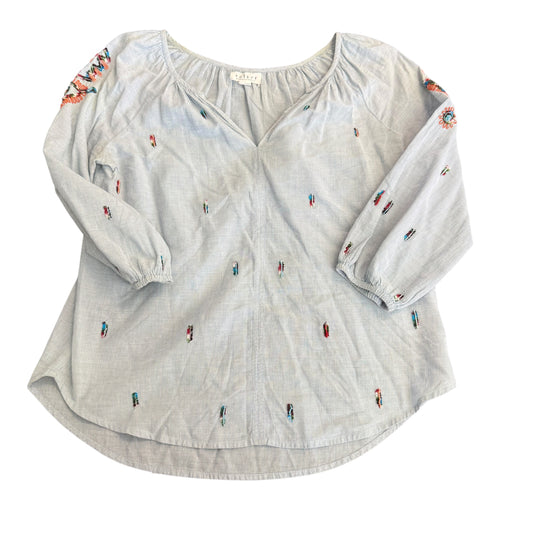 VELVET GRAHAM SPENCER STRIPED BLOUSE EMBROIDERED BEADED 100 SMALL
