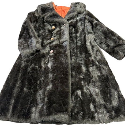 VINTAGE FAUX FUR COAT LINED BROWN DOUBLE BREASTED 100 MEDIUM