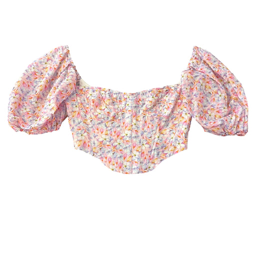 BARDOT KIAH FLORAL CORSET CROP TOP PUFF SLEEVES 122 LARGE