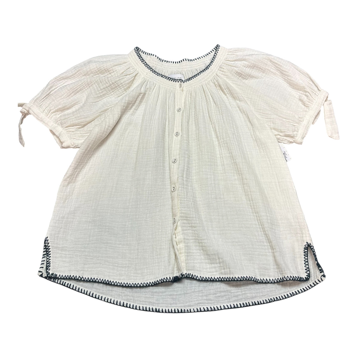 SAYLOR WHITE GAUZE SHORT SLEEVE BLOUSE 249 MEDIUM